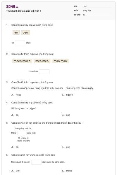 Thực hành Ôn tập giữa kì I: Tiết 8