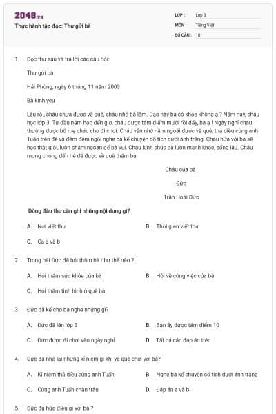 Thực hành tập đọc: Thư gửi bà