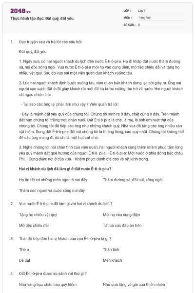 Thực hành tập đọc: Đất quý, đất yêu.