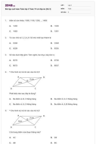 Bài tập cuối tuần Toán lớp 3 Tuần 19 có đáp án (Đề 3)