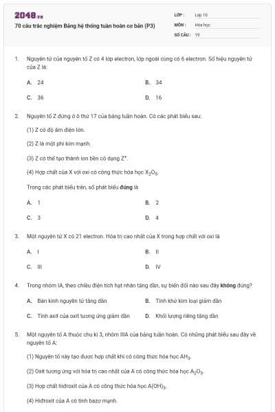 70 câu trắc nghiệm Bảng hệ thống tuần hoàn cơ bản (P3)