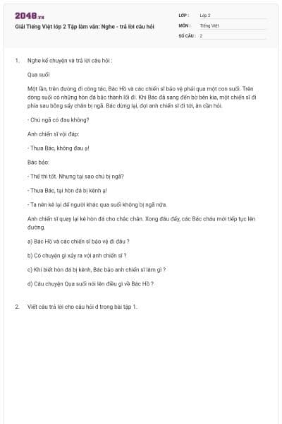 Giải Tiếng Việt lớp 2 Tập làm văn: Nghe - trả lời câu hỏi