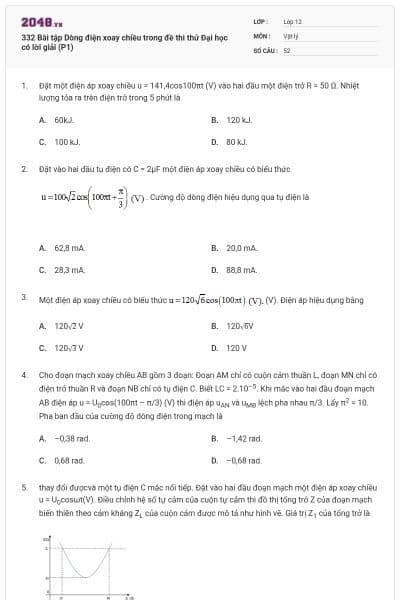 332 Bài tập Dòng điện xoay chiều trong đề thi thử Đại học có lời giải (P1)