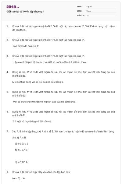 Giải sbt Đại số 10 Ôn tập chương 1