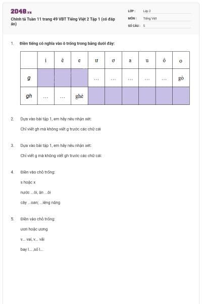 Chính tả Tuần 11 trang 49 VBT Tiếng Việt 2 Tập 1 (có đáp án)