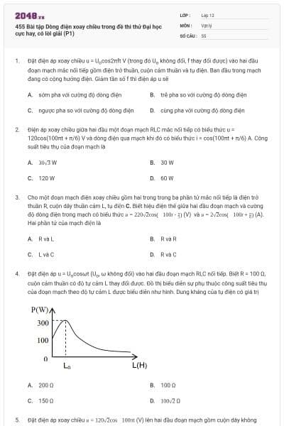 455 Bài tập Dòng điện xoay chiều trong đề thi thử Đại học cực hay, có lời giải (P1)