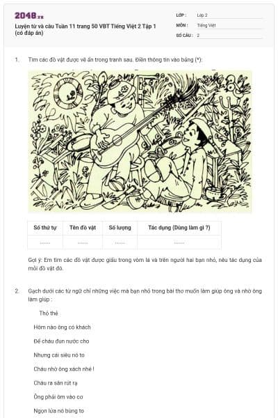 Luyện từ và câu Tuần 11 trang 50 VBT Tiếng Việt 2 Tập 1 (có đáp án)