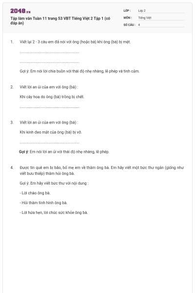 Tập làm văn Tuần 11 trang 53 VBT Tiếng Việt 2 Tập 1 (có đáp án)
