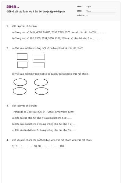 Giải vở bài tập Toán lớp 4 Bài 86: Luyện tập có đáp án