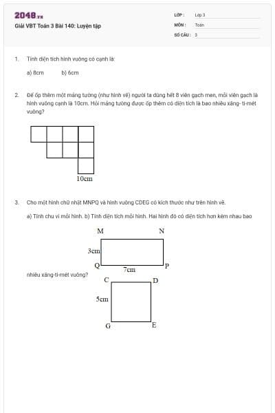 Giải VBT Toán 3 Bài 140: Luyện tập