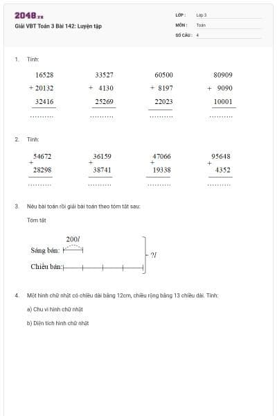 Giải VBT Toán 3 Bài 142: Luyện tập