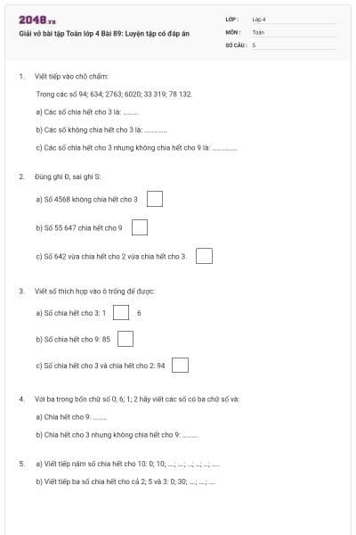 Giải vở bài tập Toán lớp 4 Bài 89: Luyện tập có đáp án