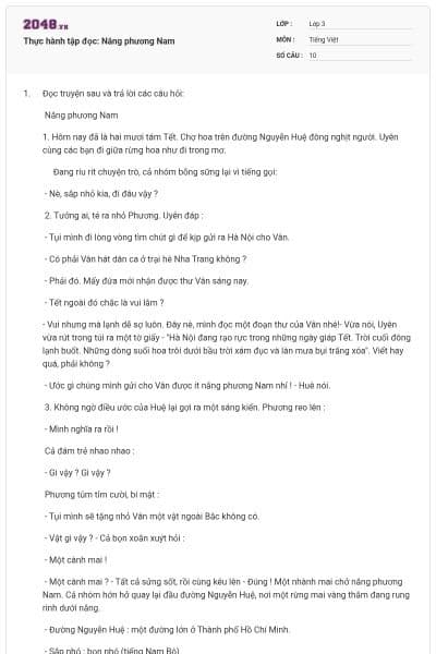 Thực hành tập đọc: Nắng phương Nam