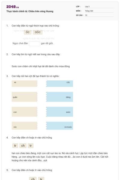 Thực hành chính tả: Chiều trên sông Hương