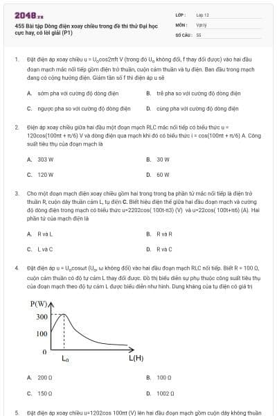 455 Bài tập Dòng điện xoay chiều trong đề thi thử Đại học cực hay, có lời giải (P1)