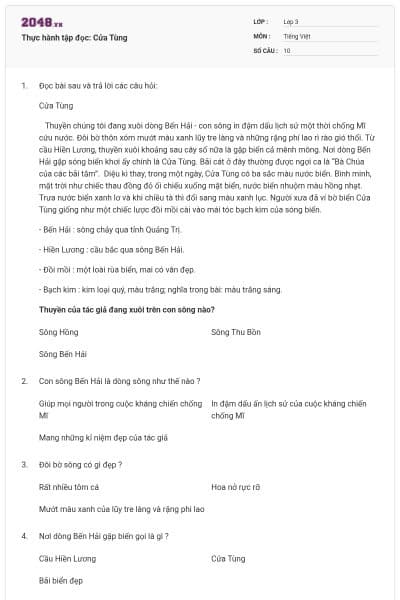 Thực hành tập đọc: Cửa Tùng