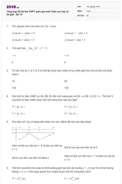 Tổng hợp đề thi thử THPT quốc gia môn Toán cực hay có lời giải - Đề 10