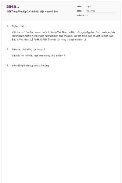 Giải Tiếng Việt lớp 2 Chính tả: Việt Nam có Bác