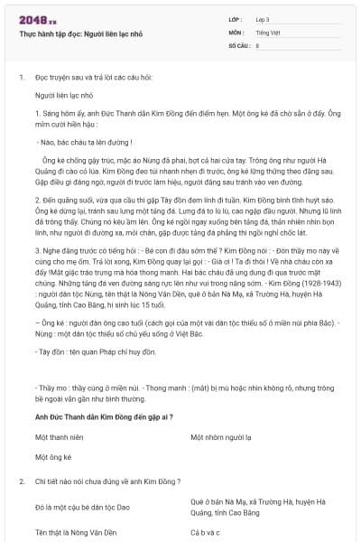 Thực hành tập đọc: Người liên lạc nhỏ