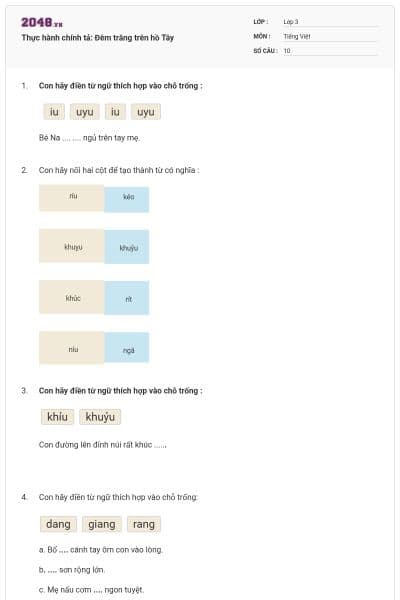 Thực hành chính tả: Đêm trăng trên hồ Tây