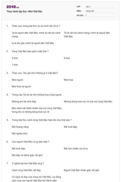 Thực hành tập đọc: Nhớ Việt Bắc