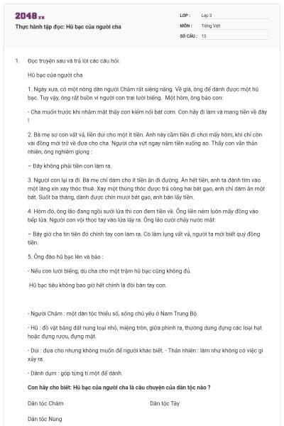 Thực hành tập đọc: Hũ bạc của người cha