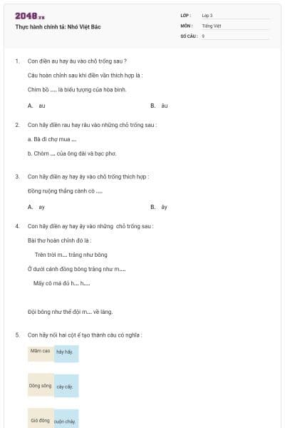 Thực hành chính tả: Nhớ Việt Bắc