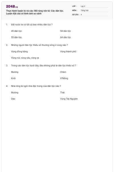 Thực hành luyện từ và câu: Mở rộng vốn từ: Các dân tộc. Luyện đặt câu có hình ảnh so sánh