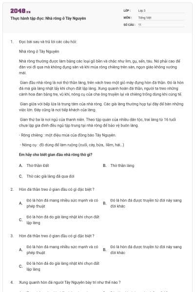 Thực hành tập đọc: Nhà rông ở Tây Nguyên