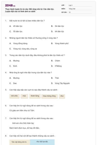 Thực hành luyện từ và câu: Mở rộng vốn từ: Các dân tộc. Luyện đặt câu có hình ảnh so sánh