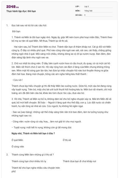 Thực hành tập đọc: Đôi bạn