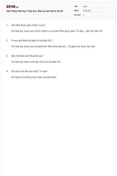 Giải Tiếng Việt lớp 2 Tập đọc: Bảo vệ như thế là rất tốt