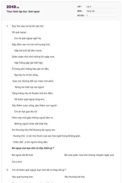 Thực hành tập đọc: Quê ngoại