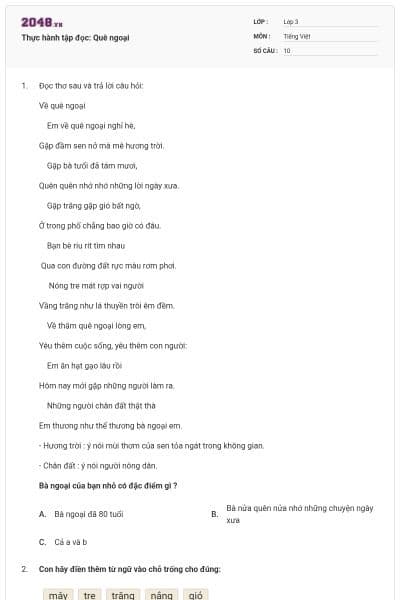 Thực hành tập đọc: Quê ngoại