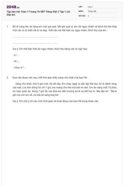 Tập làm văn Tuần 17 trang 76 VBT Tiếng Việt 2 Tập 1 (có đáp án)