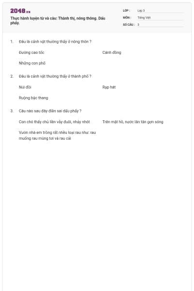 Thực hành luyện từ và câu: Thành thị, nông thông. Dấu phẩy.