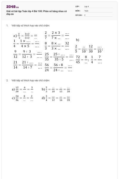 Giải vở bài tập Toán lớp 4 Bài 100: Phân số bằng nhau có đáp án