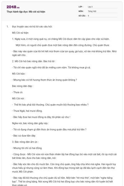 Thực hành tập đọc: Mồ côi xử kiện