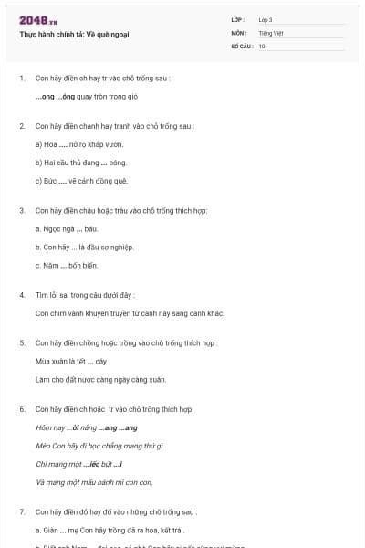 Thực hành chính tả: Về quê ngoại