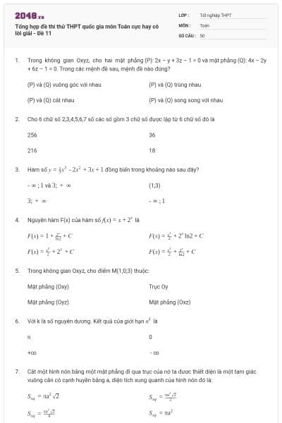 Tổng hợp đề thi thử THPT quốc gia môn Toán cực hay có lời giải - Đề 11