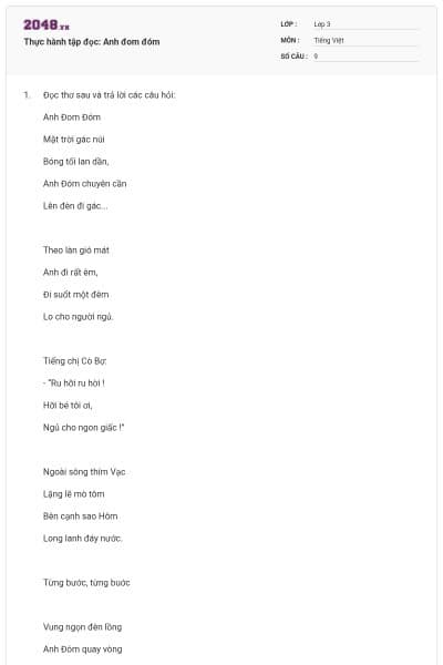 Thực hành tập đọc: Anh đom đóm