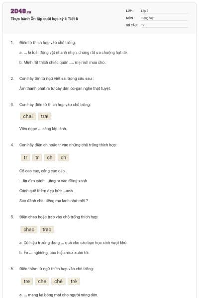 Thực hành Ôn tập cuối học kỳ I: Tiết 6