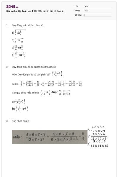 Giải vở bài tập Toán lớp 4  Bài 105: Luyện tập có đáp án