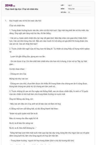 Thực hành tập đọc: Ở lại với chiến khu