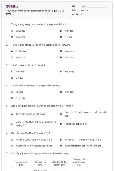 Thực hành luyện từ và câu: Mở rộng vốn từ Tổ quốc. Dấu phẩy.