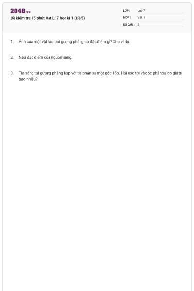 Đề kiểm tra 15 phút Vật Lí 7 học kì 1 (Đề 5)