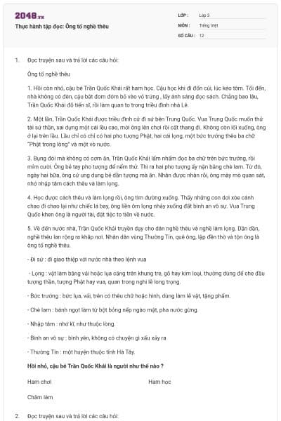 Thực hành tập đọc: Ông tổ nghề thêu