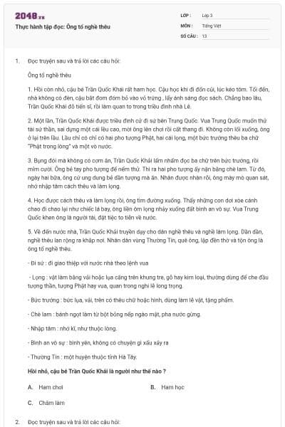 Thực hành tập đọc: Ông tổ nghề thêu