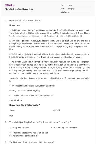 Thực hành tập đọc: Nhà ảo thuật