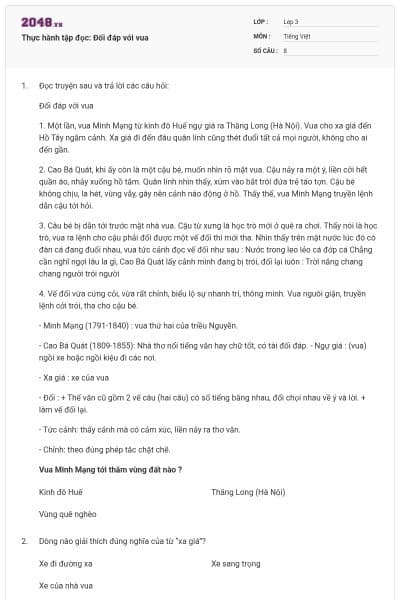 Thực hành tập đọc: Đối đáp với vua